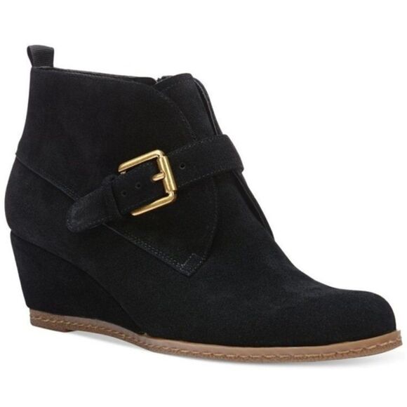 Franco Sarto Amerosa Black Suede Wedge Booties 9 - Picture 1 of 8